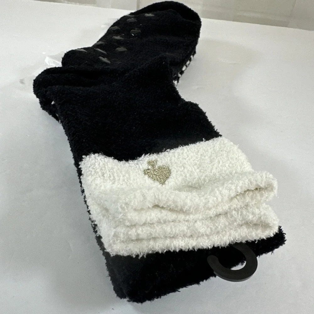Kate Spade Fuzzy Crew Slipper Non Skid Home Socks, 2 Pair